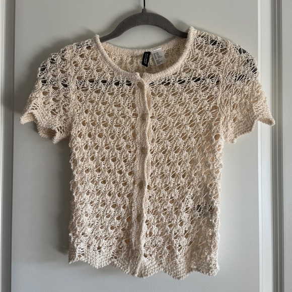 Divided Ivory Crochet Knit Top - Picture 5 of 13